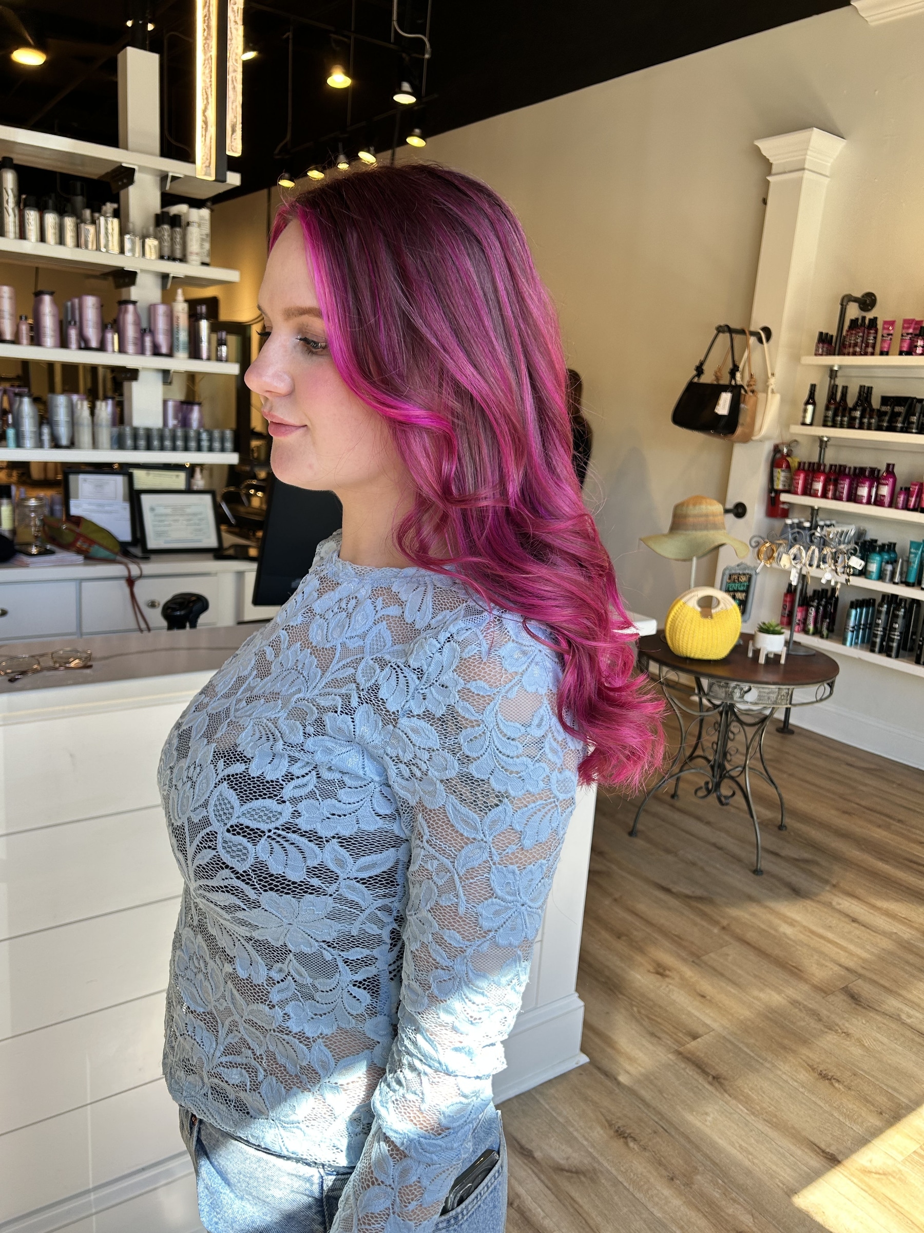 Full highlight and toner, styled in loose waves — hair by Lili Barker in Leander, TX